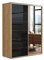 BM-Möbel Großer Kleiderschrank mit Schiebetür aus Glas/Lacobel und Spiegel - mit Einlegeböden und Kleiderstange für Garderobe - 2-türig - Craft Gold, Lacobel Schwarz - 125 X 62 X 245 cm (B/T/H)