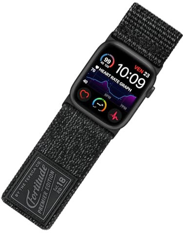Tefeca Fortitude Série Bracelet Ultra-large Compatible avec Apple Watch Ultra/Ultra2 Série 9/8/SE2/7/6/SE/5/4/3/2/1 (49/45/44/42mm S/M, Nylon carbone)