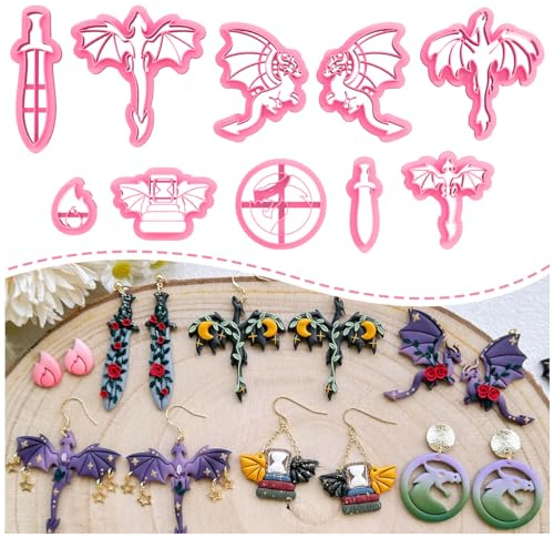 Keoker Emporte-pièces en argile de dragon, 10 formes pour boucles d'oreilles, en argile polymère pour la fabrication de bijoux