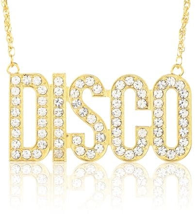 DSLSQD Disco Necklace for Men and Women, Disco Chain Hippie Necklace Accessories 70s Disco Outfits Men Disco Jewelry Metal Costume Gold Necklace for Men Women Disco Party Disco Costume Accessories