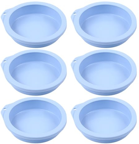 ZEACCT Lot de 6 moules à gâteau ronds en silicone, antiadhésif, 10,2 cm, pour mariage, anniversaire, pâtisserie de Noël (bleu)