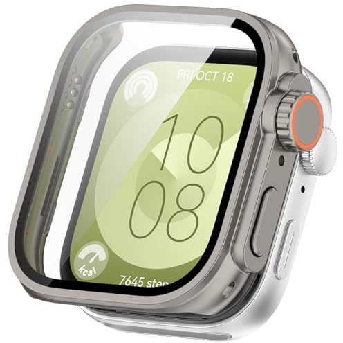FTRONGRT Funda para Huawei Watch Fit 3, PC + Película Templada de Pantalla, Todo Incluido, Resistente a Los Golpes, Funda para Huawei Watch Fit 3 Smartwatch.Color Acero Titanio