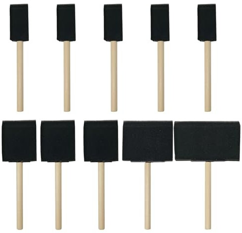 Fuletooye 10 Pcs Foam Brushes, Wood Handle Sponge Paint Brush Set Painting Tool for Acrylics, Stains, Varnishes, Crafts (4 Sizes)