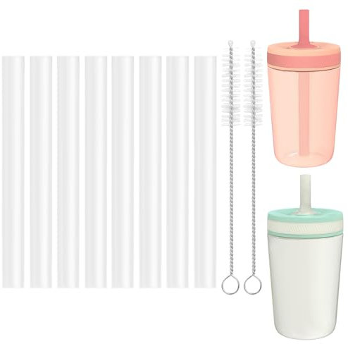 Replacement Straws Compatible with Zak Designs Kelso Tumbler 15oz,12oz Toddler Cup- Camelbak Eddy+ 14oz kids Water Bottle Straw Replacement-8 Clear Straws and 2 Cleaning Brush
