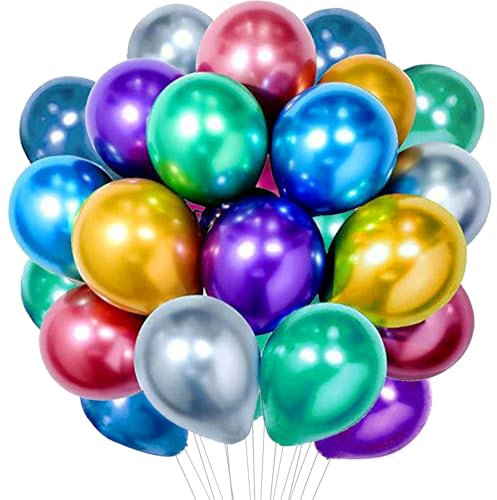 YOUYIKE 50 Stück Bunt Metallic Luftballons, 12 Zoll Latex Luftballons, Gemischte Farben Metallic Ballons für Geburtstag, Party, Valentinstag, Graduierung, Ostern Weihnachten Deko