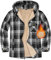 Xnova Herren Thermohemd Jacke Fleecefutter mit Kapuze, Casual Reißverschluss Karierte Mantel Langarm, Winterjacke Kapuzenpullover Flanellhemd Warm Holzfällerhemd Arbeitshemd Hoodie (Grau, XL)