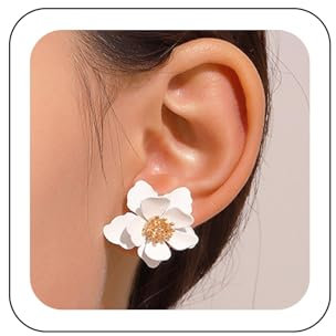 Wendalern Boucles d'oreilles fleurs Boho Boucles d'oreilles fleurs blanches givrées Boucles d'oreilles petites fleurs multi-pétales Boucles d'oreilles marguerite en forme de fleur Bijoux pour femmes