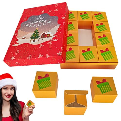 Snsengg Vetrina natalizia, scatole regalo festive, calendario 'avvento per bambini, scatole decorative per vacanze, confezione regalo per le vacanze, 5,8 x 5,8 x 4,9 cm, per casa e lavoro