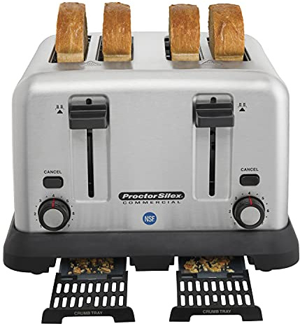 Proctor Silex Commercial 4 Slot Toaster with Crumb Tray, Longer-Life Heating Elements, Stainless-Steel Construction, NSF Certified, 24855