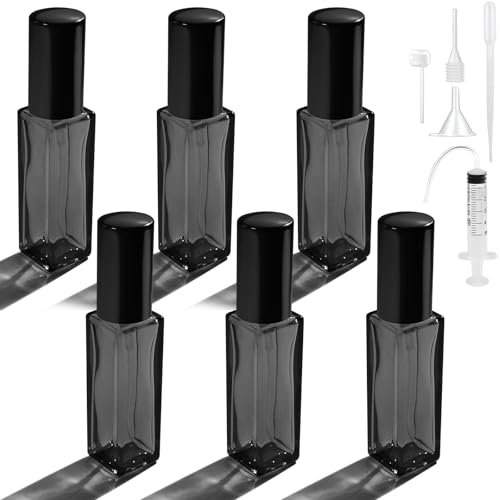 Bohoray 6 Stücke Parfümzerstäuber Nachfüllbar, Transparente Parfümzerstäuber 5ml, Leere Parfüm Flaschen Zum Befüllen mit Zerstäuberpumpe und Trichter für Frauen oder Mädchen (Transparentes Schwarz)