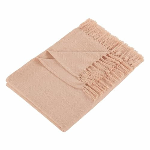 Loberon Plaid Elivara, Feine Webstruktur, Seitliche Fransen, Weiche Haptik, Sanfte Farbgebung, Überwurf, Wohntextilien, Baumwolle, rosa