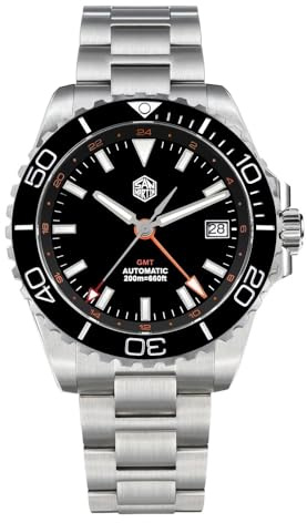 San Martin 39 mm Taucher GMT Uhr Emaille Zifferblatt NH34 Edelstahl Luxus Herrenuhr Automatisch Mechanisch Saphir Leuchtend SN0136-G GMT, Emaille, Schwarz, Klassisch