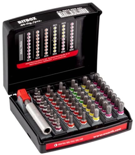 Würth Bitbox RW 49 Teile Set RW10 RW20 RW25 RW30 RW40 Bit Satz + Bithalter für ASSY Schrauben 0614400401