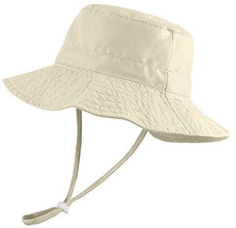 LACOFIA Sombrero Sol para Bebé Niño Gorro Verano de Pescador para Niñas Ajustable Borde Ancho para Playa/Piscina/Exteriores/Natación Beige 0-6 Meses