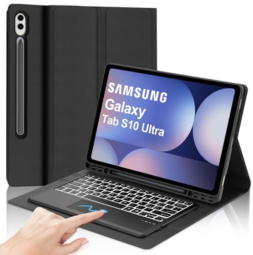 SENGBIRCH Custodia Tastiera Samsung Galaxy Tab S10 Ultra/S9 Ultra 14,6, 7 Colori Retroilluminata Magnetica Tastiera Bluetooth con Trackpad per Samsung Tab S10 Ultra 14.6 2024, Italiano QWERTY, Nero