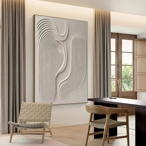 ZHUOYA Großes beiges Strukturgemälde, abstraktes Gemälde auf Leinwand, Wabi Sabi Wandkunst, minimalistisches modernes Flur-Wanddekor, 80 x 120 cm, rahmenlos