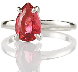 Bague en Argent Sterling Tourmaline Rose - Pierre de Naissance d'Octobre en Forme de Poire - Bague en Argent 925 avec Pierre Rose pour Femme