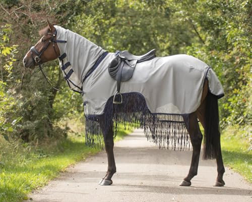 netproshop Pferde Fliegendecke Ausreitdecke mit Fransen an der Unterkante Hellgrau Größe 125-165, Groesse:155, Farbe:Hellgrau