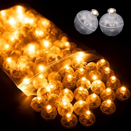 WoskjXas 100 Stück Runde Ballonlichter Mini Ballon Licht Led Luftballon Lichter Runde Led Ballonlichter Mini Balloon Lights für Weihnachten Halloween Dekoration [Gelb]
