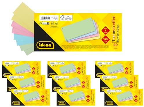 Idena 90374 - Trennstreifen, 400 Stück gelocht, Register aus 180 g/m² FSC-Mix Papier in 4 Farben, für Schule und Büro