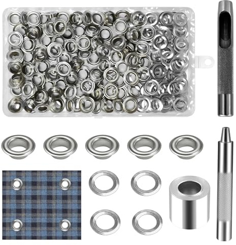 Minfuerang Kit de 120 Sets de Ojales Metálicos,Kit de Herramienta Ojetes Metalicos de 8mm con Herramienta de Perforación,Ojales para Toldos,Lonas,Ropa, Cuero y Proyectos DIY (8MM)