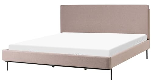 Beliani Modern Fabric Upholstered with Headboard EU Super King Size Bed Frame 6ft Slatted Taupe Corio