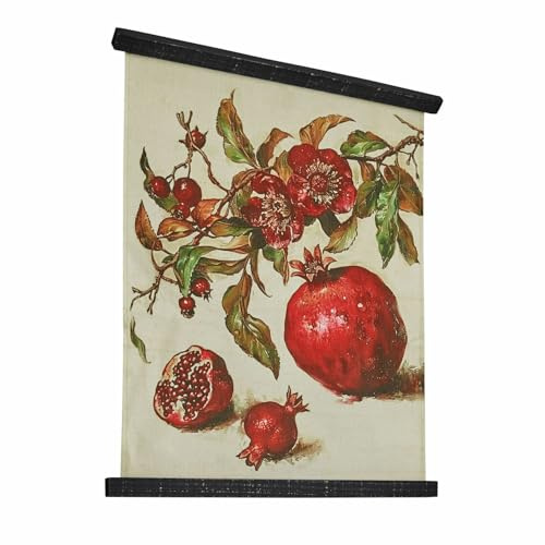 Loberon Bild Karidah, bunt | Herbst, Fransen, Granatapfel, Hagebutte, Leinwand mit Granatapfelmotiv, Holzleisten in dunklem Finish