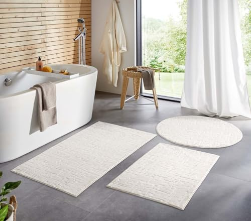 Taracarpet Badematte Badvorleger Homestyle rutschfest waschbar Badezimmerteppich Badewannenmatte, Badteppich, Duschmatte Badezimmer saugfähig Weich auch als Set Creme Vintage 120 cm rund