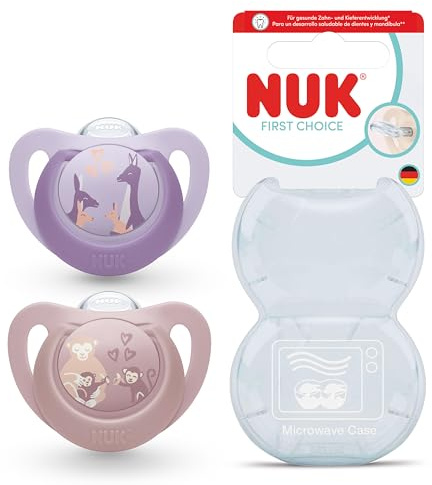 NUK First Choice Baby Dummies | 18-36 Months | Orthodontic Soothers | Soothes 99% of Babies** | Monkey & Kangaroo | 2 Count