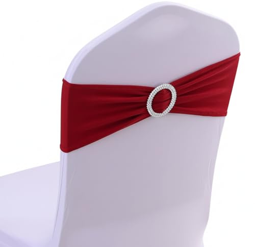 Cosmo Celebrations® 25 Stück Elastische Stuhlschärpen mit Schnalle & Schleife – Spandex Stretch Stuhl-Schleifen für Geburtstag, Hochzeit, Bankett, Party & Event Deko (Bordeaux/Weinrot)