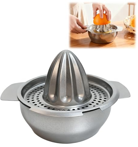 Citrus Juicer Manual Lemon Squeezer Stainless Steel 304, Heavy-Duty Hand Juicer with Rotation Press & Strainer, Lemon Juicer for Oranges Grapefruit, 2 Pour Spouts, Easy Clean Dishwasher Safe
