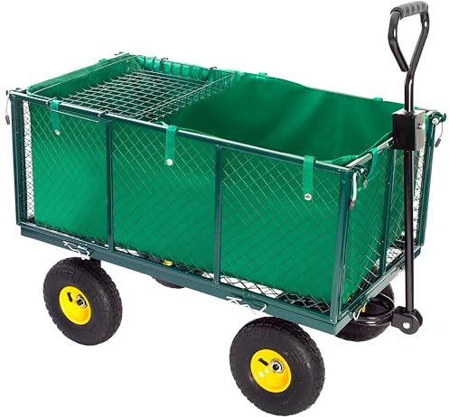 Gartenwagen 550 kg Transportwagen mit abnehmbaren Seitenwänden, kugelgelagerte Profilräder, Handwagen für Garten, Baustellen & Ausflüge, Plattformwagen, Anhänger für Rasentraktor, Transportwagen