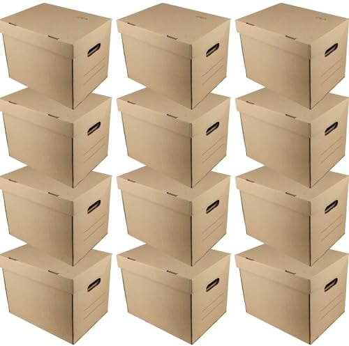 Idea Home STOREA IDEA Aufbewahrungsbox A4, 12er Set | Archivbox mit Deckel, Pappkarton, Umzugskartons, Lagerbox für Dokumente