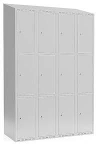 kaiserkraft | 3er-Schließfachschrank Fydor | 4 Abteile | lichtGrau | B 1200 mm | schräge Dachform | Zylinderschloss