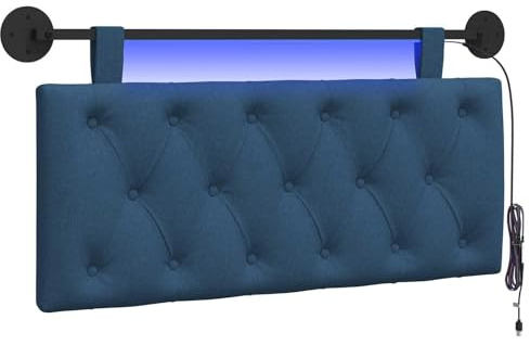 vidaXL Hängendes Kopfteil Mit LED Licht Blau Stoff, Moderner Schlafzimmerkopf, rechteckiges Polster, Cozier Rückenlehne, minimalistische Deko, platzsparend