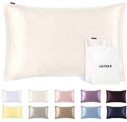 LILYSILK Seide Kopfkissenbezug Kissenbezug mit Hotelverschluss Kissenhülle aus echter Maulbeerseide Kissen 1 STK 19 Momme Elfenbein 40x40cm