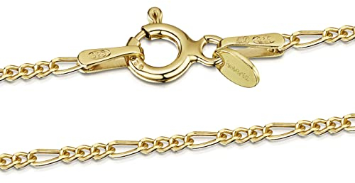Amberta® Bijoux - Collier - Chaîne Argent 925/1000 - Plaqué Or 18K - Maille Figaro (3 en 1) - Largeur 1.5 mm - Longueur 40 45 50 55 60 cm (60cm)