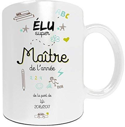 ÉNJA Création. Mug maître à personnaliser avec le prénom de votre enfant Cadeau pour maître personnalisé Cadeau maître pour la fin d'année scolaire Cadeau original maître Cadeau école maître