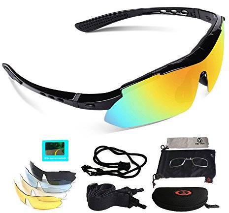V VILISUN Polarized Sports Sunglasses, UV400 Protection Cycling Glasses with 5 Interchangeable Lenses for Men Women in Cycling, Fishing, Running, Driving, Golf, Baseball, Outdoor Activities (BLACK)