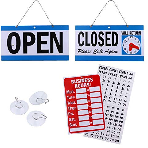 Panneau d’heure ouvert fermé – Bundle of Office Heours Sign will Return Horloge avec ventouses pour porte fenêtre, magasins, restaurants, bars, magasins, salons de coiffure, magasins
