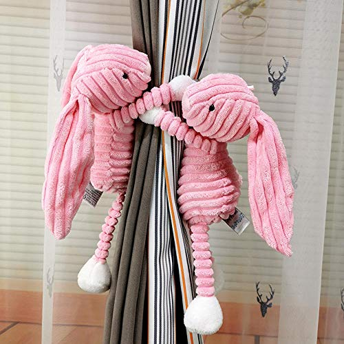 Jstoo Vorhang Raffhalter 2 Stück Hase Vorhangschnalle Fensterdekoration Kinderzimmer Gardinenhalter mit Klettverschluss Fenstervorhang Schnalle Seilclips Plüsch Vorhanggurte Babyzimmer-Rosa Hase