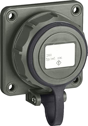 SIROX® Druckwasserdichte Einbau-Steckdose Ausführung Deckel am Band, Farbe olivgrün