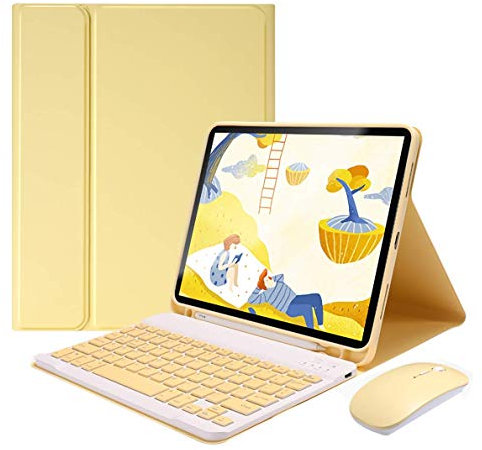 Custodia con Tastiera per iPad PRO 12.9 2021/2020 [Supporta Ricarica A Matita] - Cover Posteriore in TPU Morbido, Tastiera Wireless Rimovibile con Mouse Bluetooth,Giallo,iPad PRO 12.9 2020