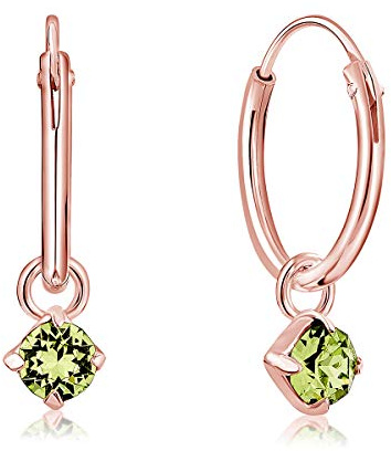 DTPsilver® KLEINE Creolen Ohrringe 925 Sterling Silber Rosen-Gold überzogen mit Baumelnde 3 mm Swarovski® Elements Kristall - Mädchen - Dicke 1.2 mm - Durchmesser 12 mm - Viele Farben erhältlich
