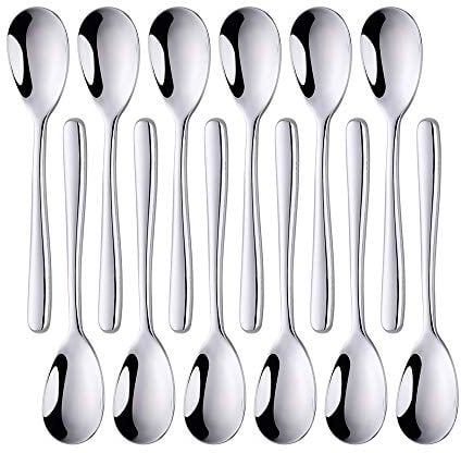 SUNGSENGEUR Teaspoons Set of 12, 13 cm Stainless Steel Table Teaspoon, Tea or Coffee Stirring Spoons, Yogurt Spoon, Dessert Spoon, 5.2 Inch-Silver
