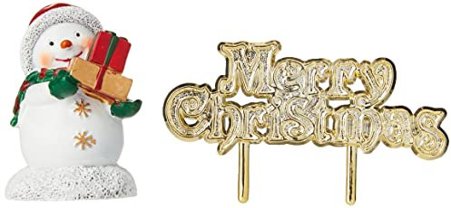Anniversary House Sweet Snowman Resin Cake Topper & Gold Merry Christmas Motto - Hand-Painted Vintage Holiday Cake Decorations - Reusable Festive Cake Toppers for Christmas Cakes & Yule Logs