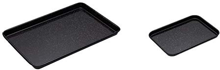 MasterClass MCVITHB3 Large Baking Tray, Scratch Resistant Vitreous Enamel, 39 x 27 cm, Black & Small Baking Tray, Scratch Resistant Vitreous Enamel and Induction Safe 1 mm Thick Steel, 24 x 18 cm