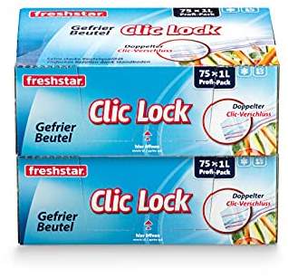 Freshstar Gefrierbeutel Clic-Lock 1.0l, 2 x 75 Stk. à 21 x 16 cm, Vorratspackung 2 Stück im Set, 217 GA Duo