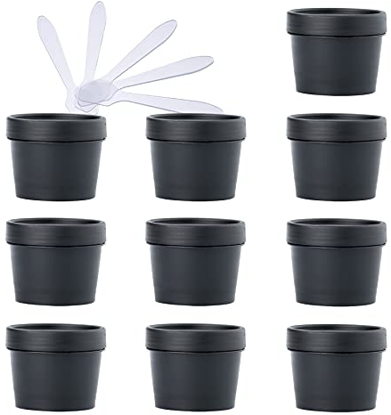 TIANZD 10 Pieces 100ml Black Mask Mixing Bowl Empty 100g Plastic Storage Jars with Inner Liner for Storage Body Hand Face Cream Lotion Gel Bath Salt Cosmetic with 5x Spatula