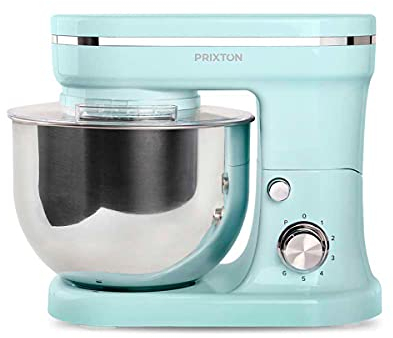 PRIXTON Batidora Amasadora KR200 para Repostería, Potencia 1200W, 6 Velocidades, Bol Acero Inoxidable de 5 litros, 3 accesorios, Tapa Transparente, Color Azul